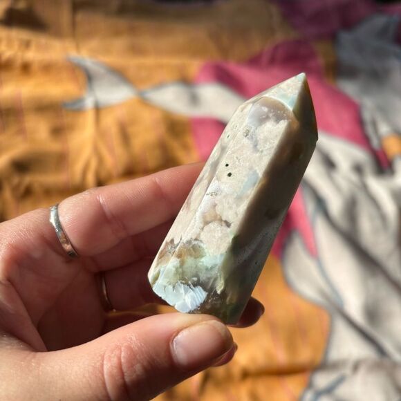 Mint Green Flower Agate Polished Crystal Point genuine crystal - Picture 1 of 4